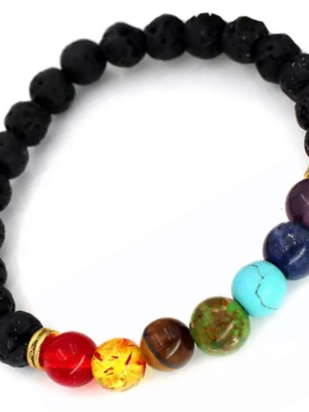 Handmade Black Lava Bead Chakra Bracelet with Multicolor Accent Stones